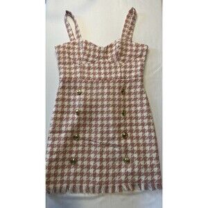 Pink Tweed Mini Dress Gold Buttons Sleeveless Size M Forever 21